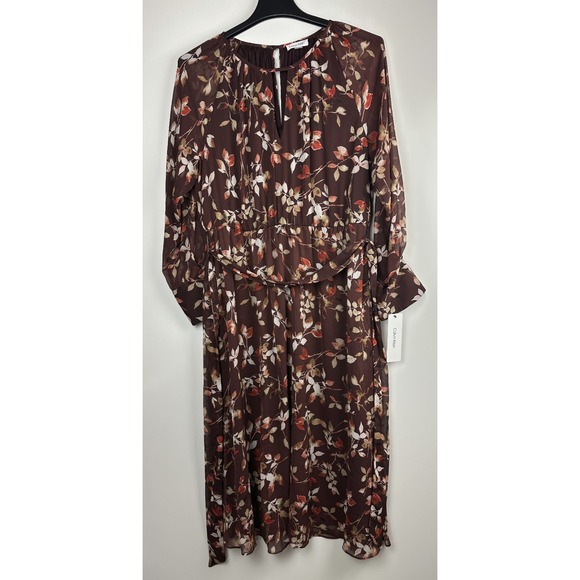 NWT Calvin Klein Floral Keyhole Maxi Dress Size 14 Burgundy Boho Peasant Folk - Picture 11 of 12